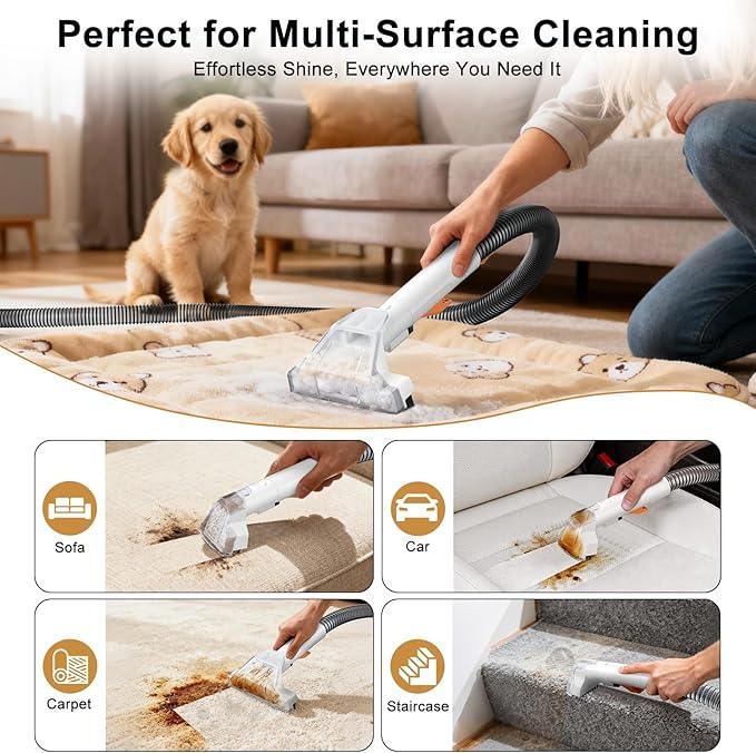 Carpet & Upholstery Spot Cleaner, High-Power 18KPa Suction Shampooer for Pet Stains, Furniture, Couch, Stairs & Auto Interiors, Portable Design with Dual Brush Tools and Large Water Tanks - NeatNest