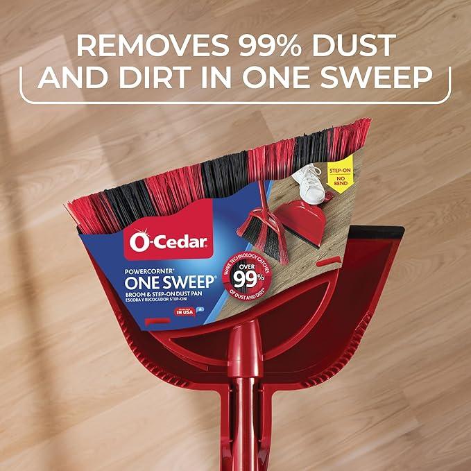 O-Cedar One Sweep Broom with Step-On Dustpan | Remove 99% with One Sweep | Lightweight Quiet Cleaning Tool | Ideal for Pet Owners - NeatNest