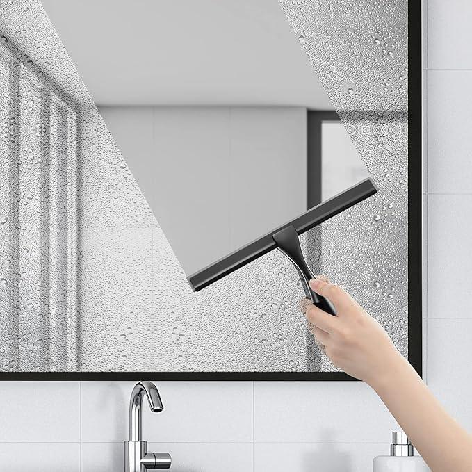 HIWARE All-Purpose Shower Squeegee for Shower Doors, Bathroom, Window and Car Glass - Black, Stainless Steel, 14 Inches - NeatNest