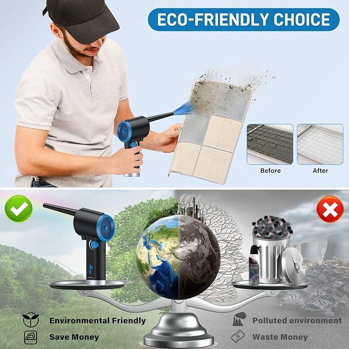 ATEngeus Compressed Air Duster, Electric Air Duster, Cordless Air Duster for Computer, Stepless Speed, Keyboard Cleaner, Replace Canned Air, Brushless Motor, 6000mAh - NeatNest