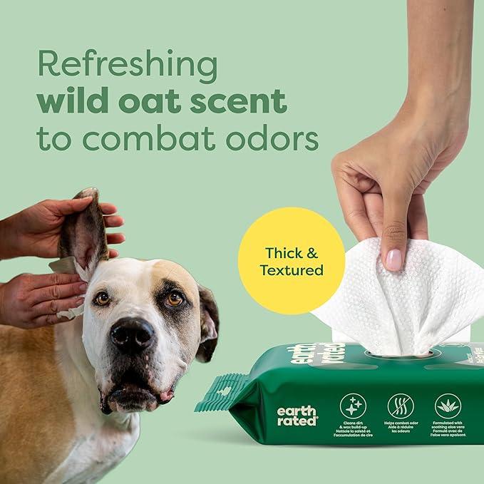 Earth Rated Vet-Developed Pet Ear Wipes, Hypoallergenic Cleaner for Dogs & Cats Ears to Remove Dirt and Wax Build Up, Wild Oat Scent, 70 Count - NeatNest