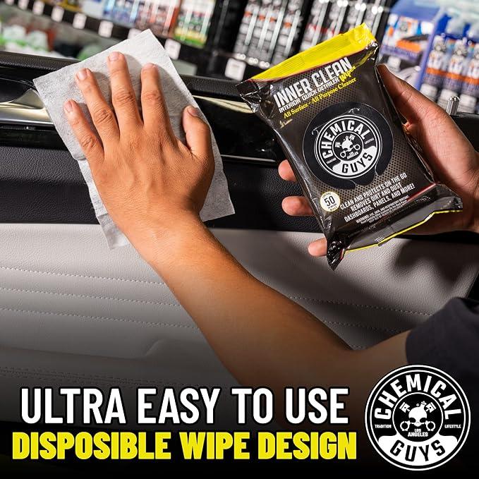 Chemical Guys InnerClean Interior Quick Detailer & Protectant Wipes – 50 Pack Multi Surface Interior Cleaner Wipes for Dashboards, Doors and Seats – Safe for Cars, Trucks, SUVs, RVs and Home Use - NeatNest