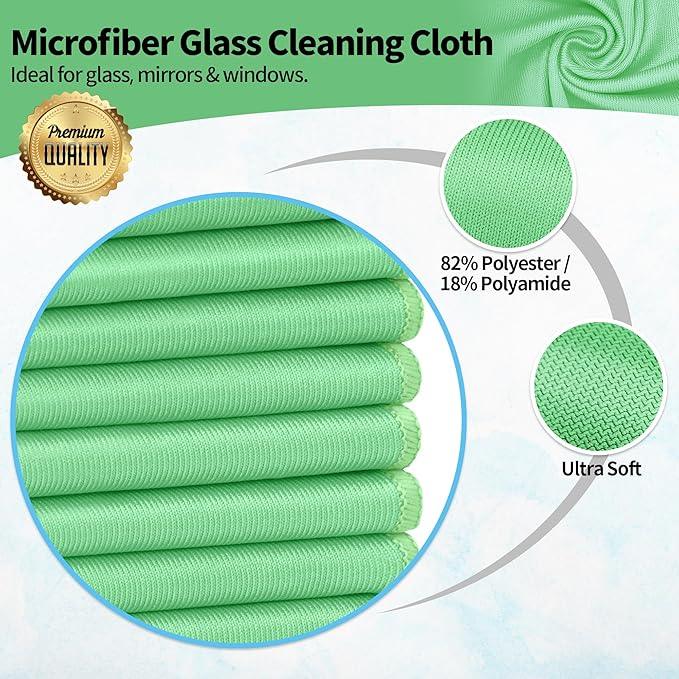 HOMERHYME Microfiber Cleaning Cloth, 10 Pack Glasses Cleaning Cloth, 16" ×14" Window Cleaning Rags, Streak Free Lint Free Polishing Cloths Wipes for Eye Glass Stainless Steel Windshield, Sage Green - NeatNest
