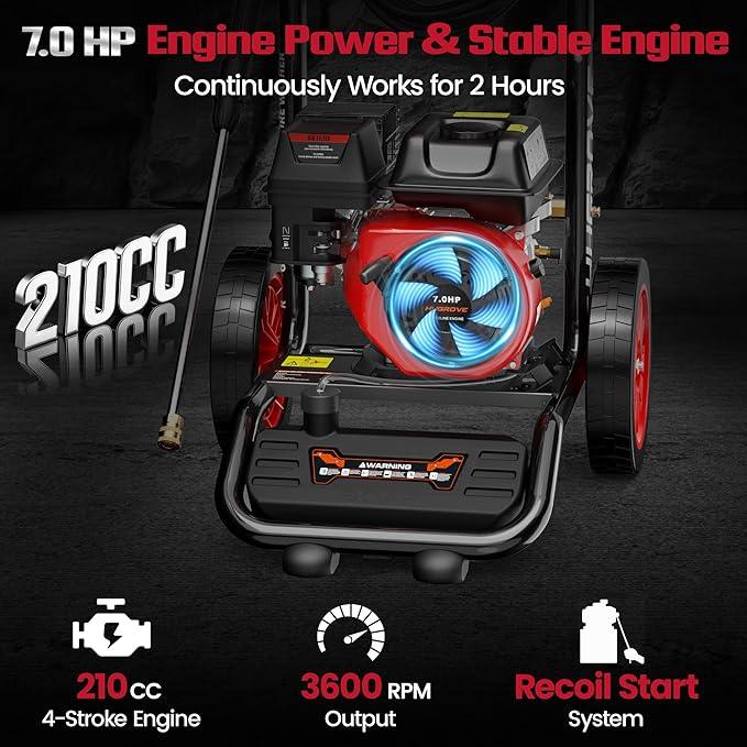 HURGOVE Gas Pressure Washer 4000 PSI, 7.0HP 210CC Engine, 26FT Hose & 5 Nozzles, Heavy-Duty Power Washer for Driveways, Cars, Patios & Fences (New Upgraded Model) - NeatNest