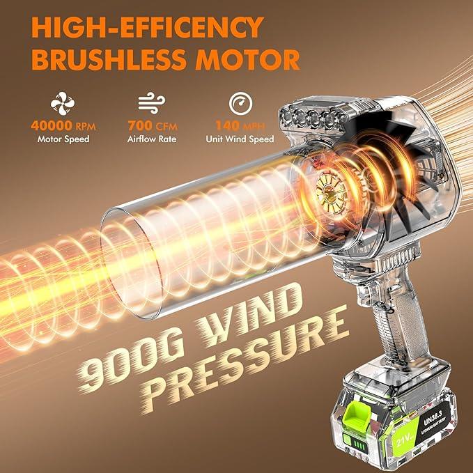 OGERY Brushless Leaf Blower Cordless with Lights, Powerful Electric Leaf Blowers with 2 x 3.0Ah Batteries & Fast Charging, 700CFM 900G Wind Pressure Handheld Blower for Lawn Care Yard Garden, Green - NeatNest