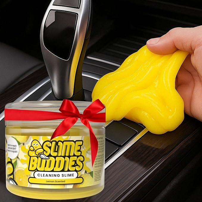 Slime Buddies Car Cleaning Gel Putty - Lemon Scented Interior Detailing Tool for Cup Holders, Air Vents & Keyboard - Reusable Auto Detailing Accessories - Dust Remover Goop - Gifts for Men Women - NeatNest