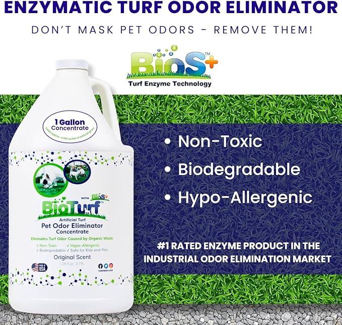 BioS+ Odor Eliminator Concentrate - Artificial Turf Cleaner for Dog Urine & Feces - Outdoor Yard Deodorizer Enzyme Odor Eliminator for Fake Grass, Patios, Kennels & Gravel - 1 Gallon - NeatNest