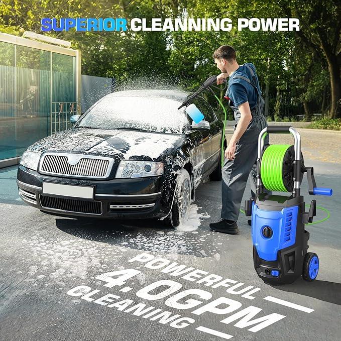 Pressure Cleaner- High Power Cleaner with 33FT Hose, 4 Nozzles and Foam Cannon, for Home, Cars, Fences, Patio, 2025 Upgraded(Blue) - NeatNest