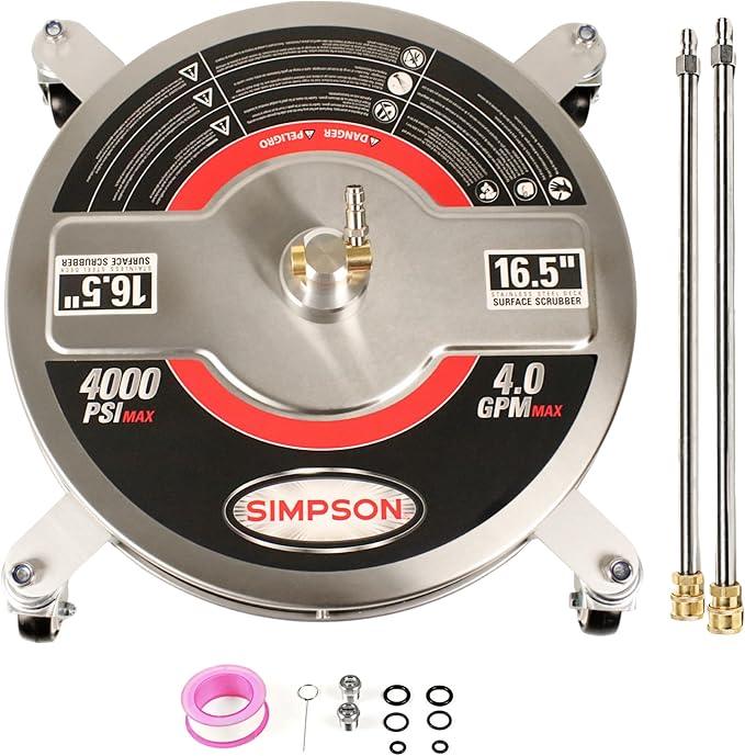 Simpson Cleaning Universal 16.5" Pressure Washer Surface Cleaner, Stainless Steel, for Gas and Electric, Cold Water, 1/4" Quick Connection, Max of 4000 PSI, 80625 - NeatNest