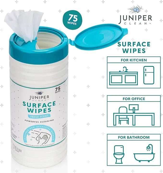 4 Pack Surface Cleaning Wipes Bleach Free, All-Purpose Cleaner for Bathroom, Kitchen, Office, 300 Count Canister, 7.5" x 7" Sheet, Fresh Scent, Lint Free & Durable - NeatNest