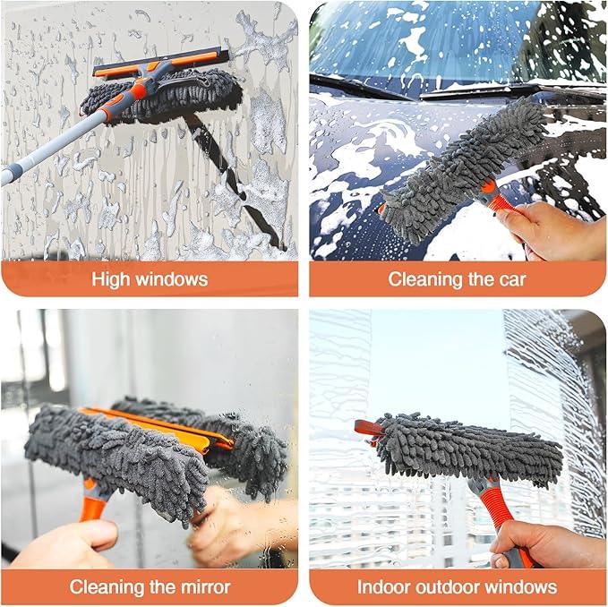 Eazer 89'' Squeegee Window Cleaner 2 in 1 Rotatable Window Cleaning Tool Kit with Extension Pole, Window Washing Equipment with Bendable Head for Indoor/Outdoor Window and Car Glass - NeatNest