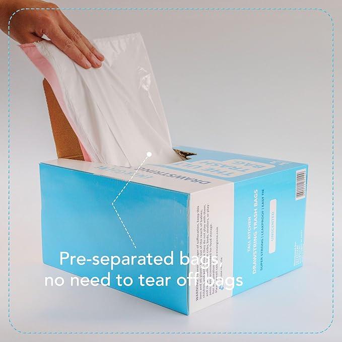 13 Gallon Drawstring Trash Bags, Unscented 200 Count Tall Kichen Garbage Bags, Pre-Separated, Ultral Strong, Leakproof, Sturdy, White - NeatNest