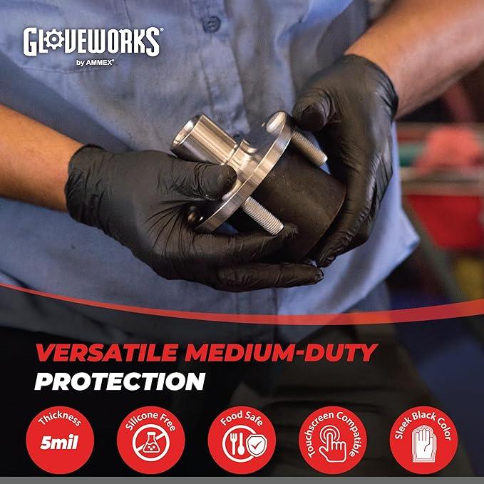 GLOVEWORKS Black Disposable Nitrile Industrial Gloves 5 Mil, Latex/Powder-Free, Food-Safe, Textured - NeatNest
