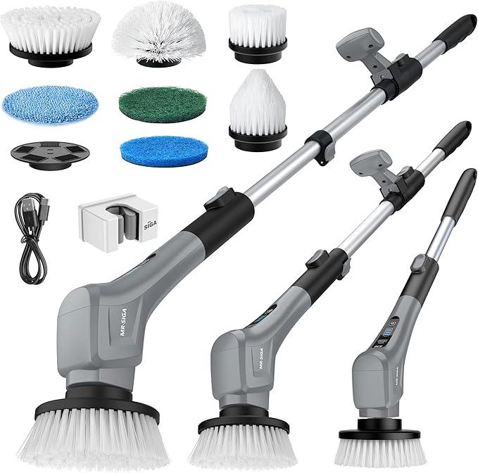 MR.SIGA Electric Spin Scrubber, Cordless Cleaning Brush, Shower Scrubber with 7 Replaceable Brush Head, Waterproof Bathroom Power Scrubber for Kitchen and Bathroom Cleaning - NeatNest