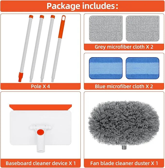 Baseboard Cleaner Tool with Handle, Extendable Long Handle Baseboard Cleaning Duster with Reusable Pads for Floorboard, Ceiling Fan Blade Cleaner Duster (Gray) - NeatNest