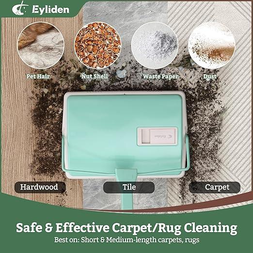 Eyliden X-Large Carpet Sweeper - Quiet Manual Sweeper for Carpets & Rugs | 1 Extra Refill Roller Brush | Non-Electric, Hand Push, Quietly Cleans Debris and Messes, Restaurant Roller Broom (Mint) - NeatNest