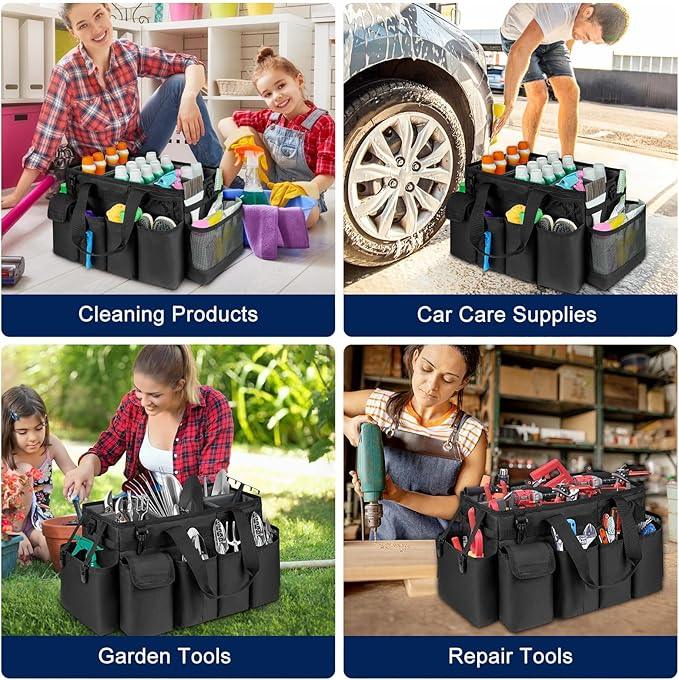 Cleaning Caddy Bag,Extra Large Cleaning Supplies Organizer with Handle for Housekeepers,Black - NeatNest