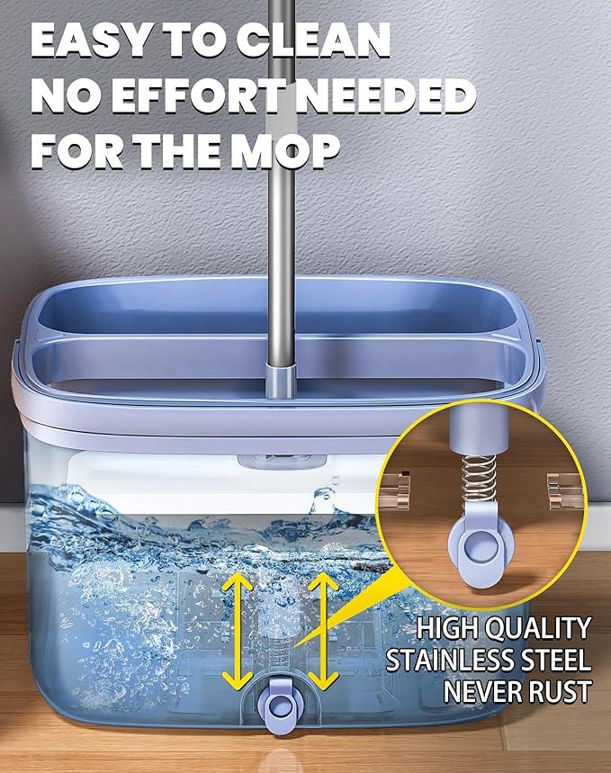 Flat Microfiber Mop and Bucket Set with Wringer, 360° Spin Mop for Floor & Wall Cleaning, 17.7x9in Wide Head, 4 Washable Pads, Hands-Free - NeatNest