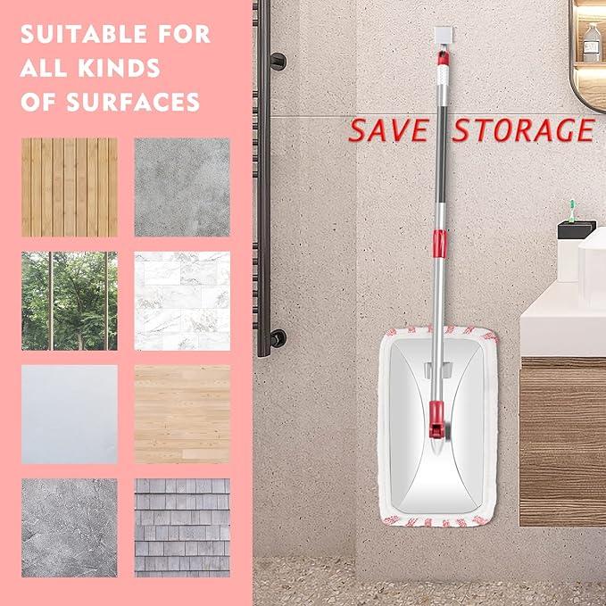 MASTERTOP Microfiber Mop, Extra Large Dust Mop with 5 Pads for Wet & Dry Use, 16'' Mops for Hardwood Laminate, Tile, Vinyl Floors,5 Microfiber Refills, 1 Cleaning Scraper - NeatNest