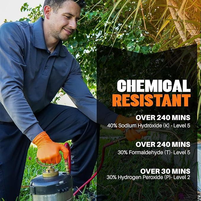 Herkules Grip Heavy Duty 8Mil Orange Nitrile Gloves,3D Raised Diamond Texture-Latex & Powder Free-Industrial, Mechanic (10, Small) - NeatNest