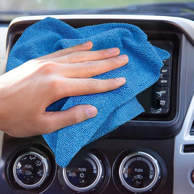 Eurow 200GSM Microfiber Cleaning and Drying Cloths with Dispenser Box, Reusable, Streak-Free, Scratch-Free, Ultra Absorbent, Edgeless for All Surface Types, 12x12in, 50-Pack, Blue - NeatNest