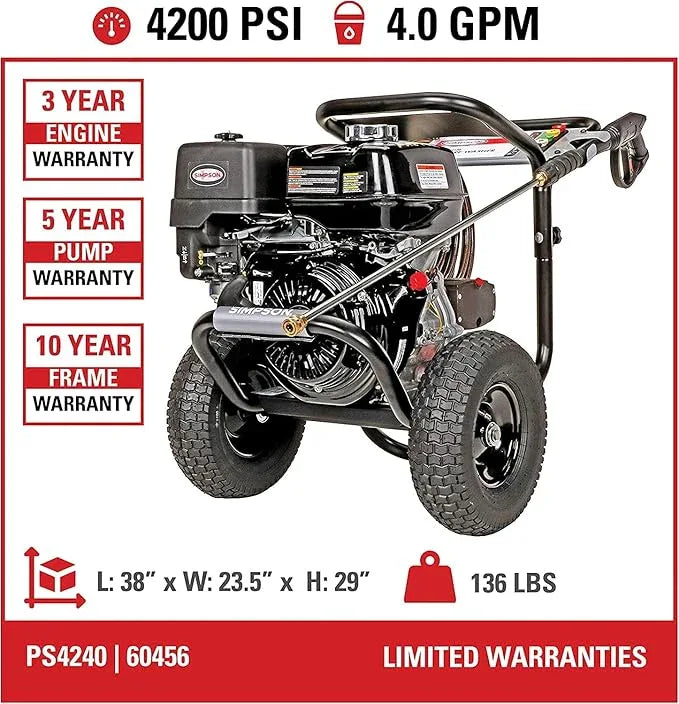 Simpson PS4240 PowerShot Gas Pressure Washer Powered by Honda GX390, 4200 PSI at 4.0 GPM, (49 State) 60456 - NeatNest