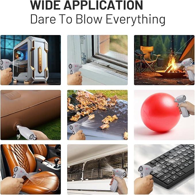 Seauto Electric Air Duster, 110,000 RPM Brushless Motor, Cordless Compressed Air Can Alternative, 3-Gear Powerful Blower for Computer Keyboard, PC Cleaning,Full-Size Appliance,Car,Home and Outdoor - NeatNest