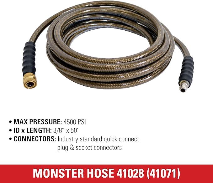 Simpson Cleaning 41028 Monster Series 4500 PSI Pressure Washer Hose, Cold Water Use, 3/8 Inch Inner Diameter, 50-Foot, Brown - NeatNest