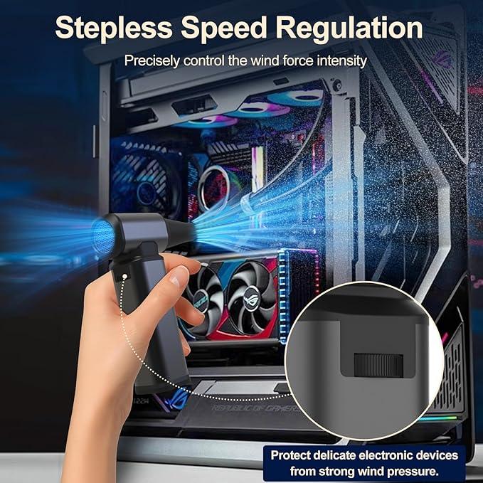 Compressed Air Duster, 180000RPM Powerful Cordless Electric Air Duster with Brushless Motor and LED Light, Rechargeable Stepless Speed Regulation Dust Blower for PC, Keyboard, House, Car and Outdoor - NeatNest