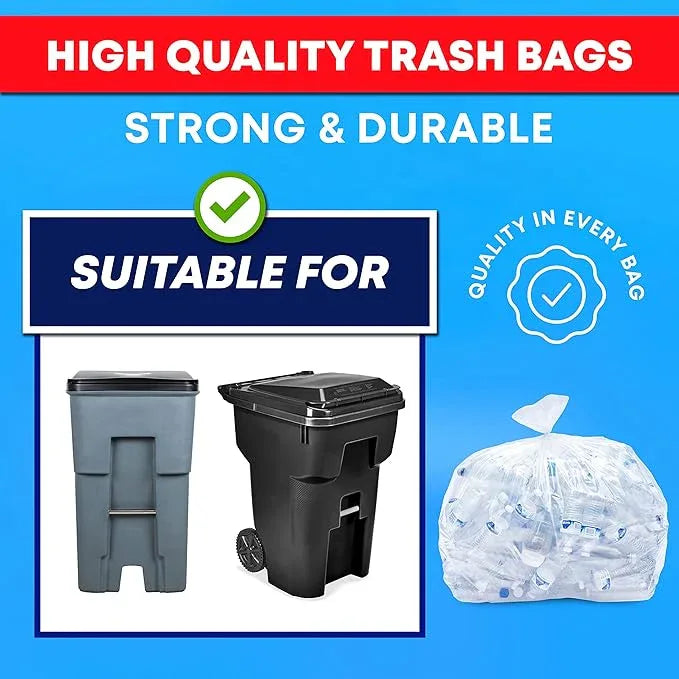 Veska 64-65 Gallon Clear Trash Bags, 120 Count Bulk Large Clear Trash Bags, Heavy Duty Garbage Bags, Large Garbage Bags and Trash Can Liners, 120 Bags on Roll - NeatNest