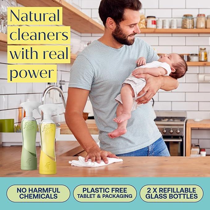 Fab Tab Tablet Cleaner, Multi-Purpose & Bathrom Cleaner for Eco-Concious Cleaning, Non Harmful & Chemical-Free Formula, Convenient Refills with 2 Glass Bottles, Luxury Hotel Scent (6 Refill Tablets) - NeatNest
