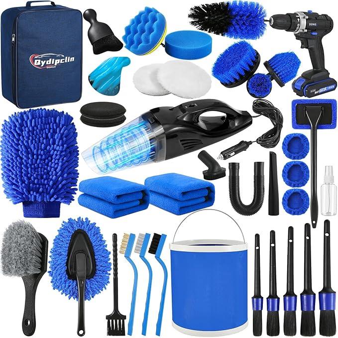 Qydipclin 38Pcs Car Detailing Kit, Car Detailing Brush Set, Car Wash Cleaning Kit, Car Detailing Brushes, Professional Car Care Kit for Interior Exterior Wheels, Blue - NeatNest