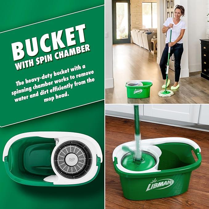 Libman Tornado Spin Mop System with Refill Heads, Microfiber Spinning Mop and Bucket with Wringer Set for Home, Floor Cleaning of Hard-Wood, Laminate, Tile, All Surface Cleaner - NeatNest