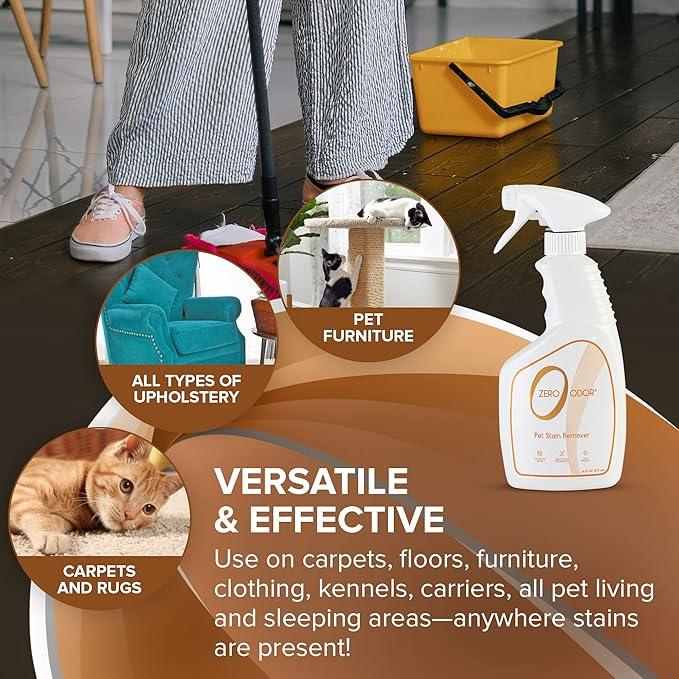 Zero Odor - Pet Stain Remover & Odor Eliminator - Permanently Remove Stain & Odor with Patented Technology Best for Carpet, Furniture, Floors, Pet Bed– Look and Smell Great, 16oz (Over 400 Sprays) - NeatNest