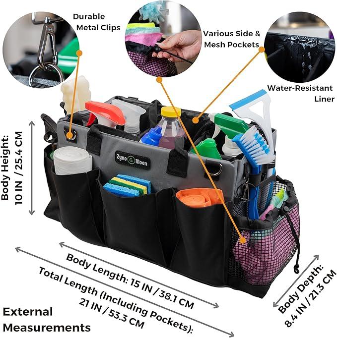 Wearable Cleaning Caddy – Portable Detailing Organizer with Spill-Proof Liner, Straps & Handles – Large Tote for Cleaning Pros, Auto Detailers, and Housekeepers – Black/Gray - NeatNest