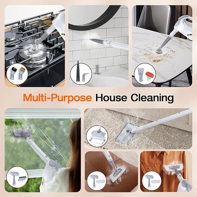 ScrubWiz 10-in-1 Steam Cleaner, Steam Mop & Detachable Handheld Steam Cleaner, 320ml Water Tank, 10s Fast Heating, Portable Steamer for Kitchen, Floor, Tiles, Home, BBQ, Ergonomic Handle, Bright White - NeatNest
