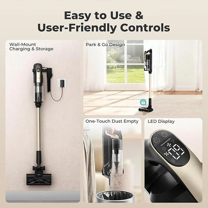 Candy Cordless Vacuum Cleaner,65Mins Stick Vacuum Cleaners for Home,400W/190AW Powerful Suction,Anti-Tangle,LED Display,Self-Standing,One-Click Clean,Handheld,Hardwood Floor/Carpet/Pet Hair,CVS30 - NeatNest