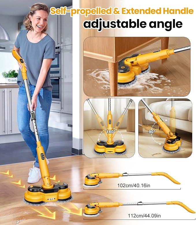 qimedo Electric Mop with 5000mAh Battery M2 , 800RPM Cordless Mops for Floor Cleaning, Automatic Spin Mops with Smart Display, Upright Rotating Power Mop with LED Light & Water Spray - NeatNest