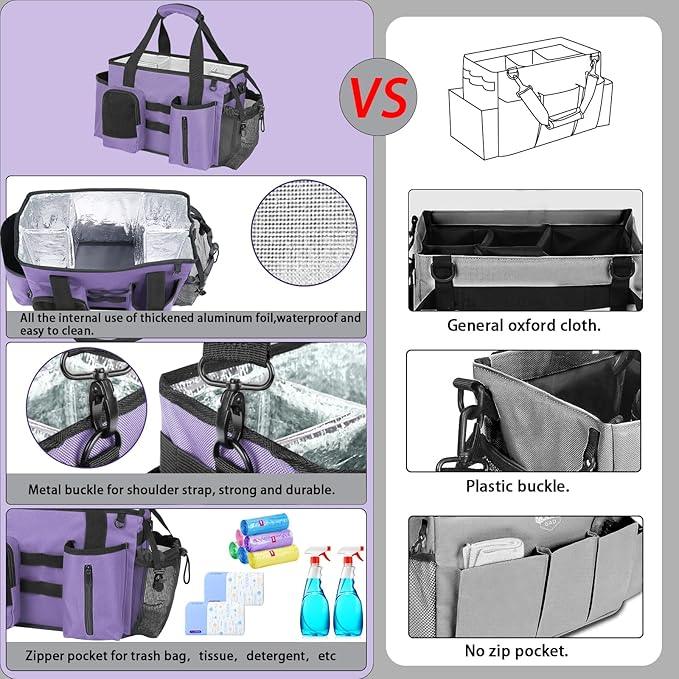 Wearable Cleaning Caddy Bag, Cleaning Organizer with Handles, Cleaning Supply Tote with Adjustable Shoulder Strap for Cleaners & Housekeeper (Purple, 13.4'' x 7.3'' x 9.3'') - NeatNest