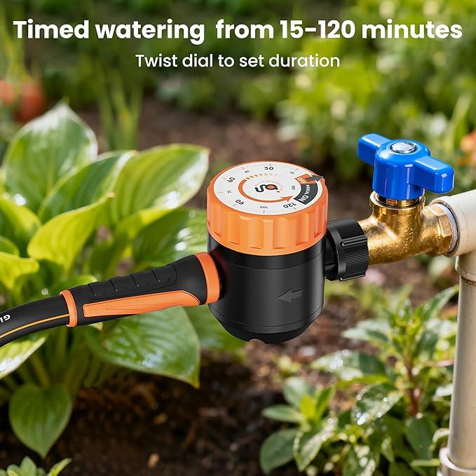 Giraffe Tools Garden Hose 25ft x 5/8", Water Hose Heavy Duty, Flexible with Water Timer Nozzle and Yard Sprinkler, Lightweight Hybrid Hose with Swivel Handle, Male to Female Fittings, Burst 600 PSI - NeatNest