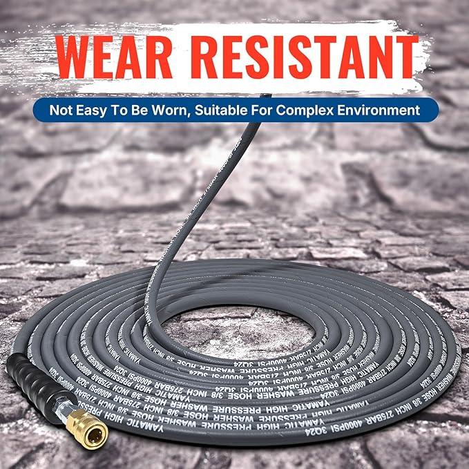 YAMATIC Pressure Washer Hose 50 FT, 3/8" Non-Marking Hot Water Use, 4000 PSI Steel Wire Braided Rubber Jacket – Replacement Power Washer Hose for Commercial Use - NeatNest