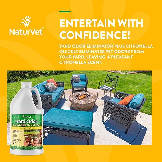 NaturVet – Yard Odor Eliminator Plus Citronella Spray – Eliminate Stool and Urine Odors from Lawn and Yard – Designed for Use on Grass, Patios, Gravel, Concrete & More – 64oz Refill (No Hose Nozzle) - NeatNest
