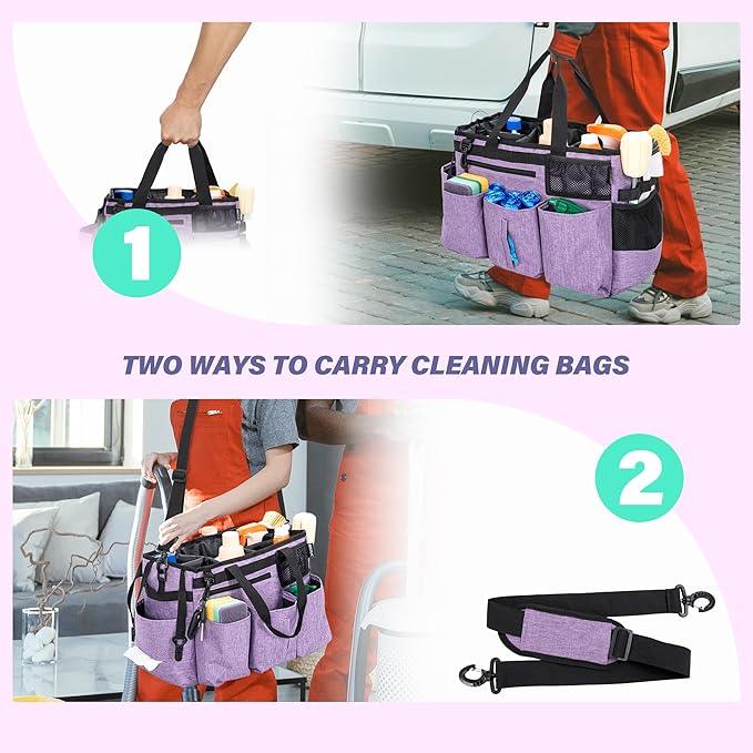 Wearable Cleaning Caddy Bag for Cleaning Supplies,Large Capacity Cleaning Organizer Purple - NeatNest