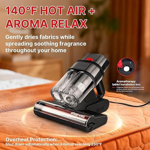 Shop-Vac Mattress Vacuum Cleaner, 14KPa Powerful Bed Vacuum with 253.7nm UV-C Light, 36960 RPM/Min Tapping, HEPA Filter & Ultrasonic, Dual Cup Filtration, for Bed, Sofa, Couch, 400W, 15.4 ft Corded - NeatNest