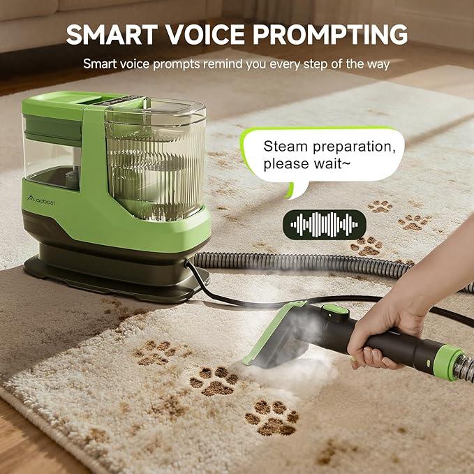 AAOBOSI Portable Carpet Cleaner Machine, 17Kpa Upholstery Steam Cleaner with Smart Voice Prompting, Self-cleaning, 4 Tools for Pets, Car, Couch and Stairs- C688, Green - NeatNest