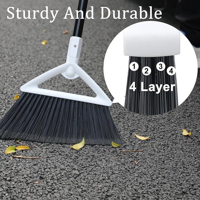 3 Pack Outdoor Indoor Broom, Brooms for Sweeeping Indoor, Heavy-Duty Kitchen Broom with Long Pole, Angle Broom White for Garages Restaurant Courtyard Office Slidewalk Lobby Sweep Dust - NeatNest