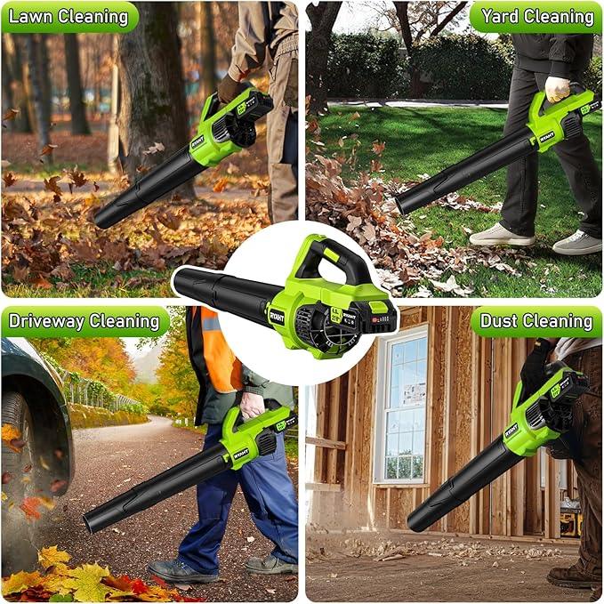 Leaf Blower Cordless, Leaf Blower with Battery and Charger - 2 x 4.0Ah Batteries, 2 Speed Modes, 21V Powerful Lightweight Electric Blowers for Lawn Care, Patio Cleaning and Dust, Green - NeatNest