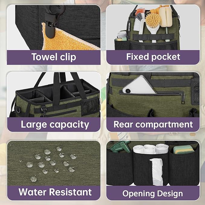 Wearable Cleaning Caddy Bag for Cleaning Supplies,Large Capacity Cleaning Organizer Green - NeatNest
