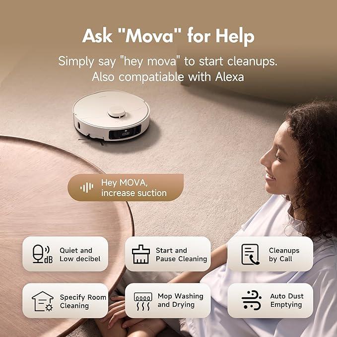 Mova P10 Pro Ultra Robot Vacuum and Mop 13,000Pa Suction, 140°F Hot Water Auto Mop Washing & Drying, Dual Spinning Extenable Mop,10.5mm Lifting for Carpet, 360°Obstacle Avoidance, App Control - NeatNest