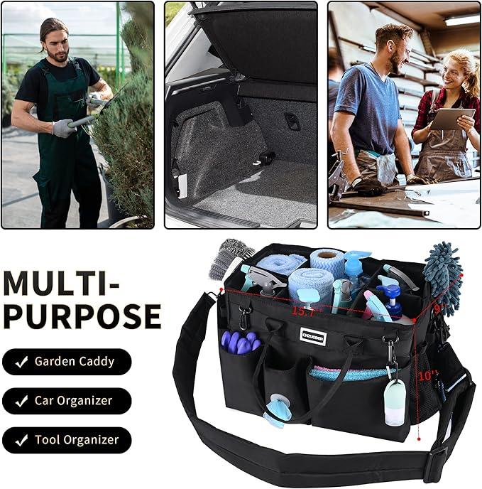 Large Cleaning Caddy Organizer with Handle, Sponge Shoulder Strap Cleaning Supplies Organizer with Foldable Dividers Zipper Pocket for Cleaners Housekeepers - NeatNest